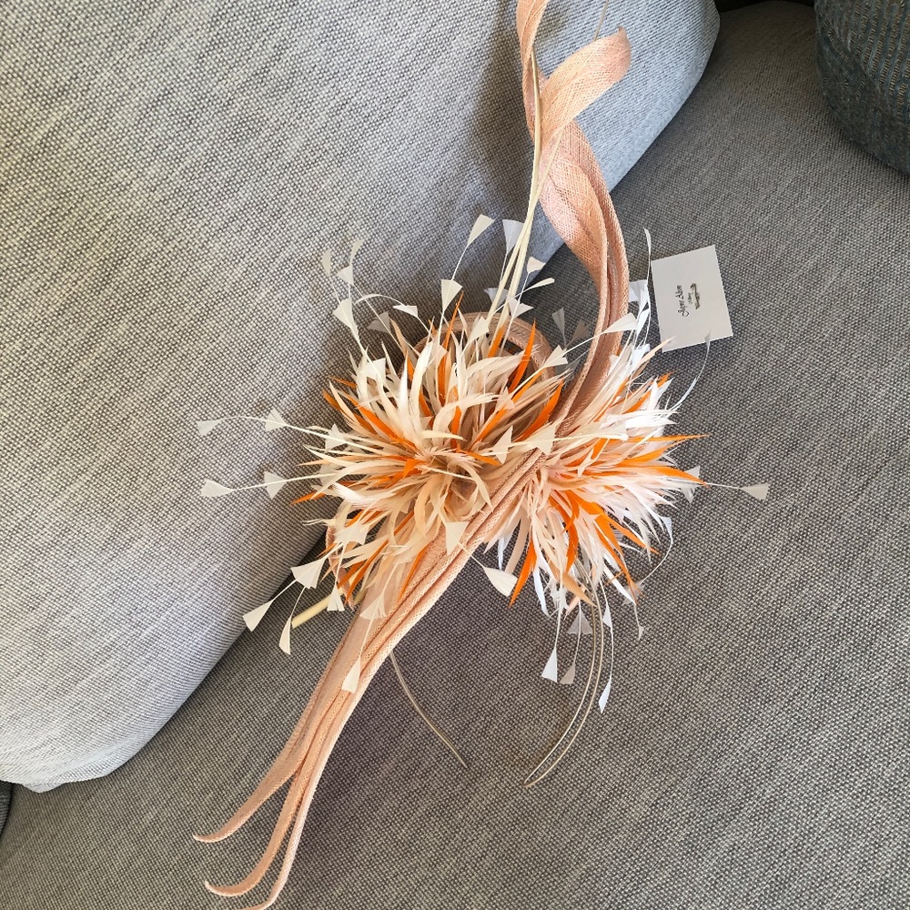 Apricot Peach Ivory Fascinator Kentucky Derby Wedding Hat Headpiece for Women
